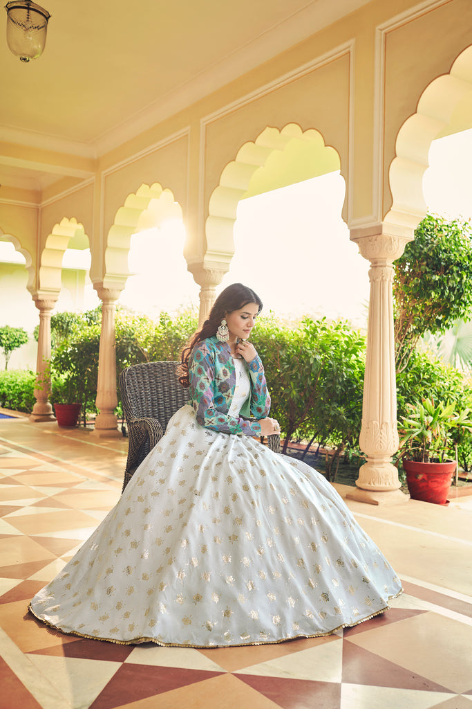 Designer Cotton Embroidered Koti Style Anarkali Gown – Gunj Fashion
